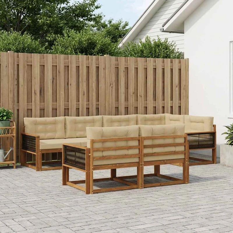 vidaXL Udendørs Sofagruppe 7 dels Naturlig & Beige