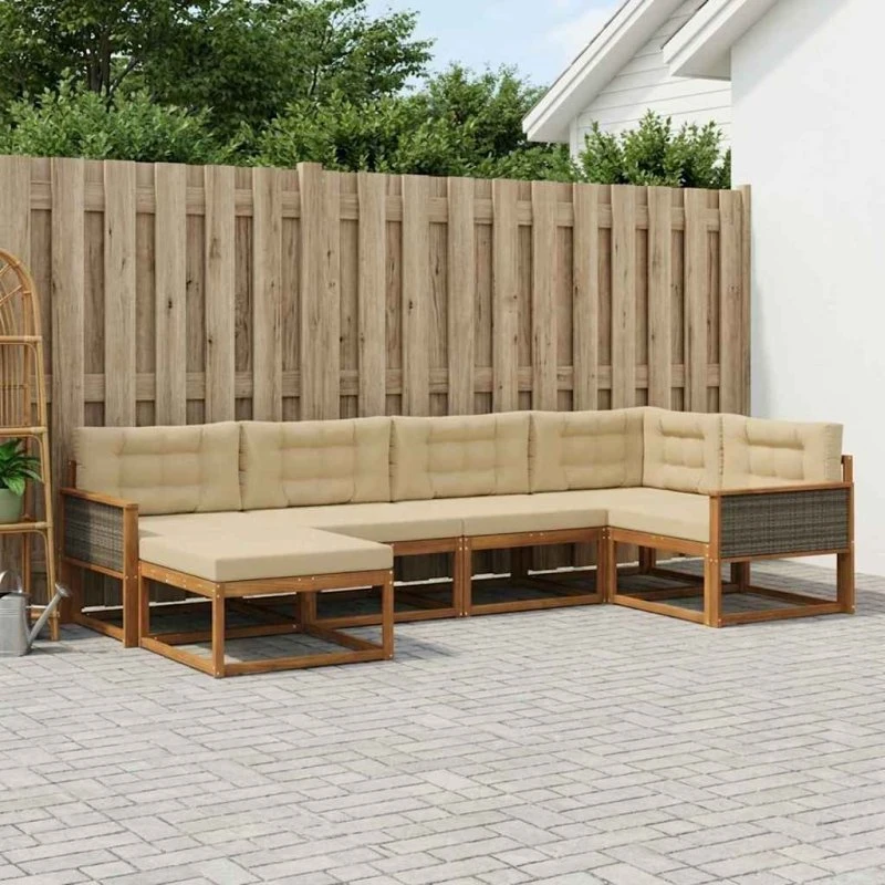 vidaXL Udendørs Sofagruppe 6 del, Naturlig & Beige