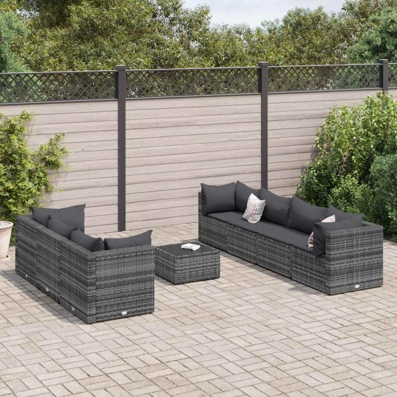 vidaXL 8-deles loungesæt med hynder, polyrattan grå