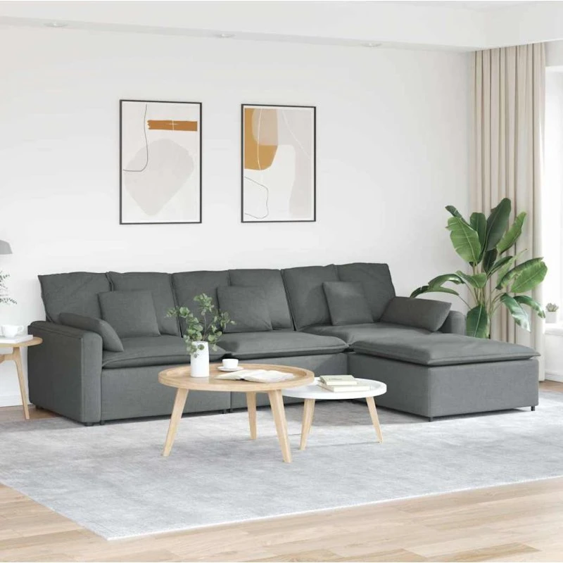 vidaXL modulsofa med fodskammel og hynder, mørkegrå
