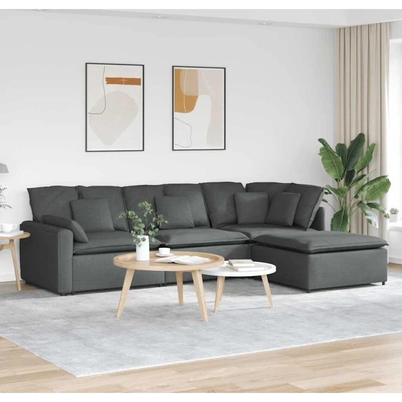 vidaXL modulsofa med fodskammel og hynder, mørkegrå