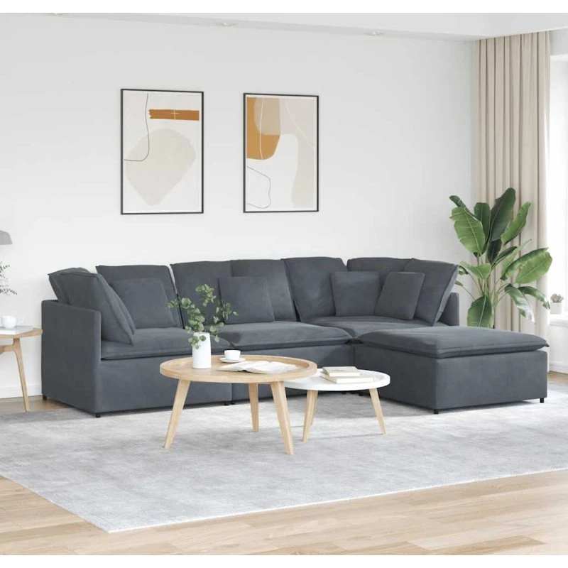 vidaXL Modulsofa med Fodskammel og Hynder i Mørkegrå