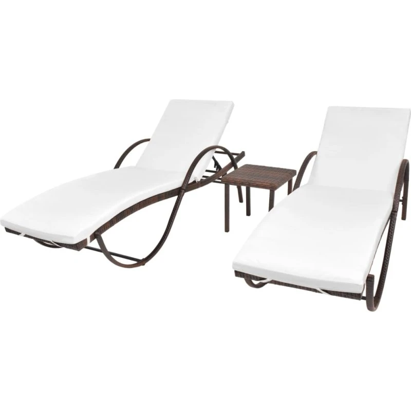 vidaXL Liggestole 2 stk. med bord polyrattan brun