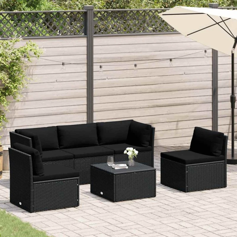 vidaXL haveloungesæt 4 dele med hynder polyrattan sort
