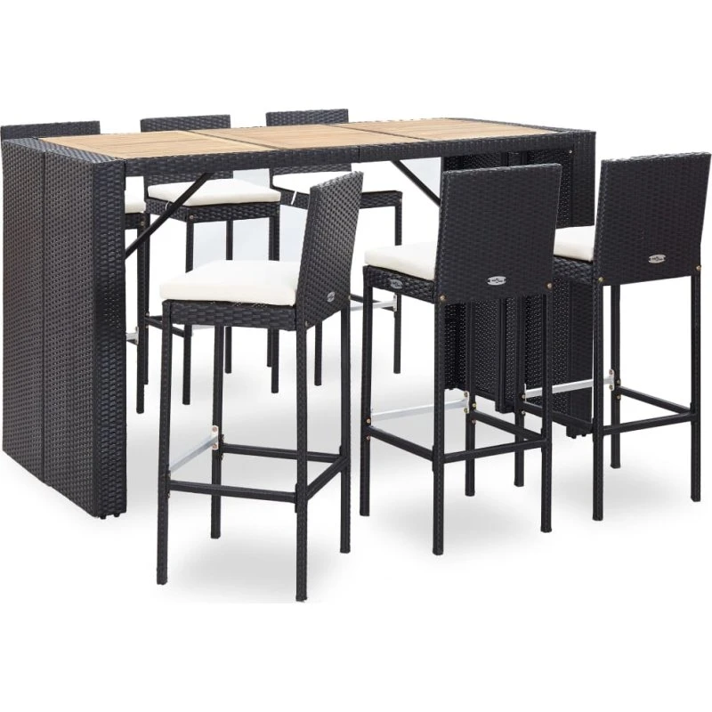 vidaXL Udendørs Barsæt 7 Dele Sort Polyrattan