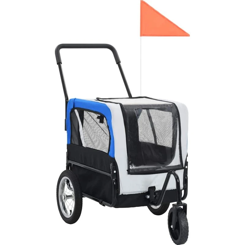 vidaXL 2-i-1 cykeltrailer og jogger til hunde grå/blå