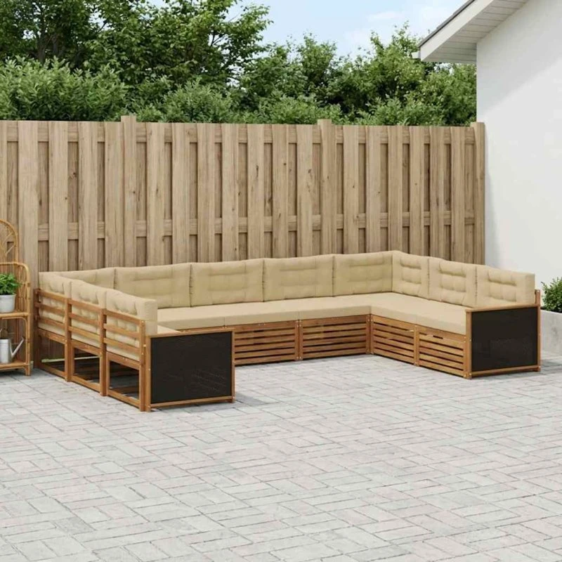 vidaXL Udendørs Sofagruppe 9 pcs Naturlig/Beige Akacietræ