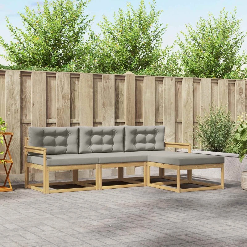 vidaXL Udendørs Sofagruppe 4-del 4 pcs Hvid og Lysegrå Polyester