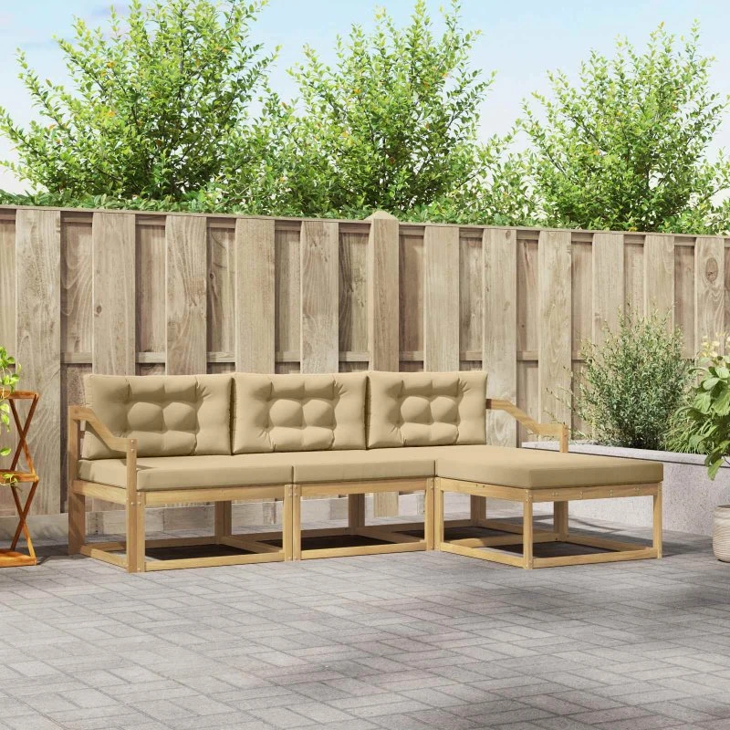 vidaXL Udendørs Sofagruppe 4-del 4 pcs Hvid og Beige Polyester