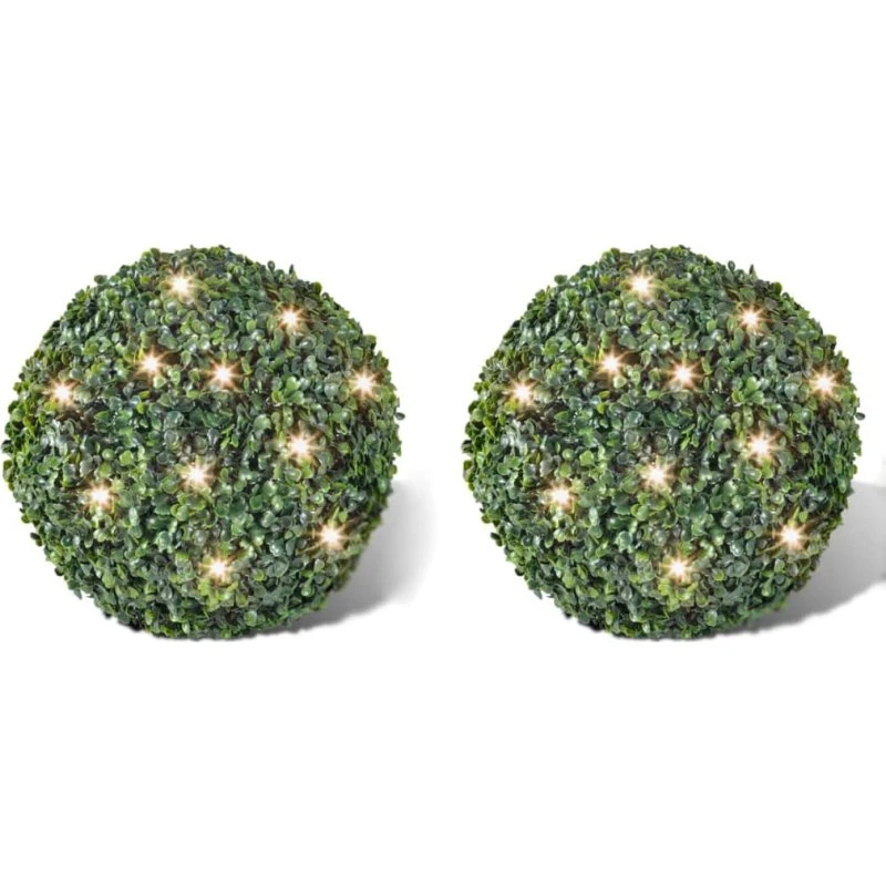 LumiBloom Bold af buksbomved, 35 cm, med LED-kæde