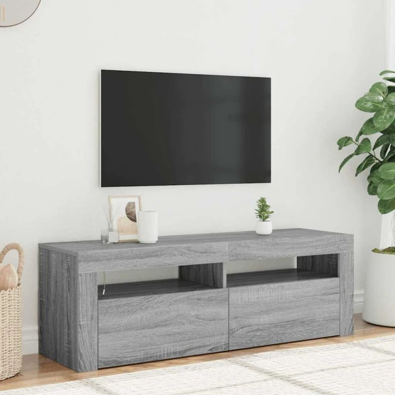 vidaXL tv-bord med LED-lys 120x35x40 cm grå sonoma-eg