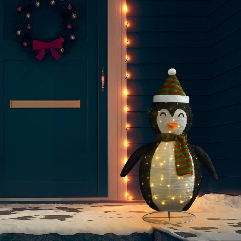 vidaXL Dekorativ Julepingvin med LED-lys 120 cm, luksuriøst stof