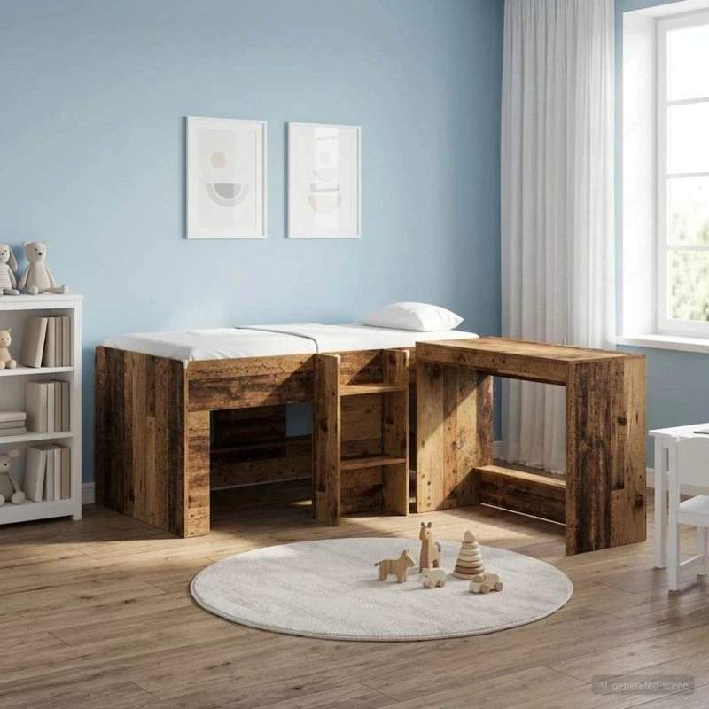 vidaXL Børns høje sengestel 2 stk, gammelt træ, 163 x 101,1 x 68,5 cm