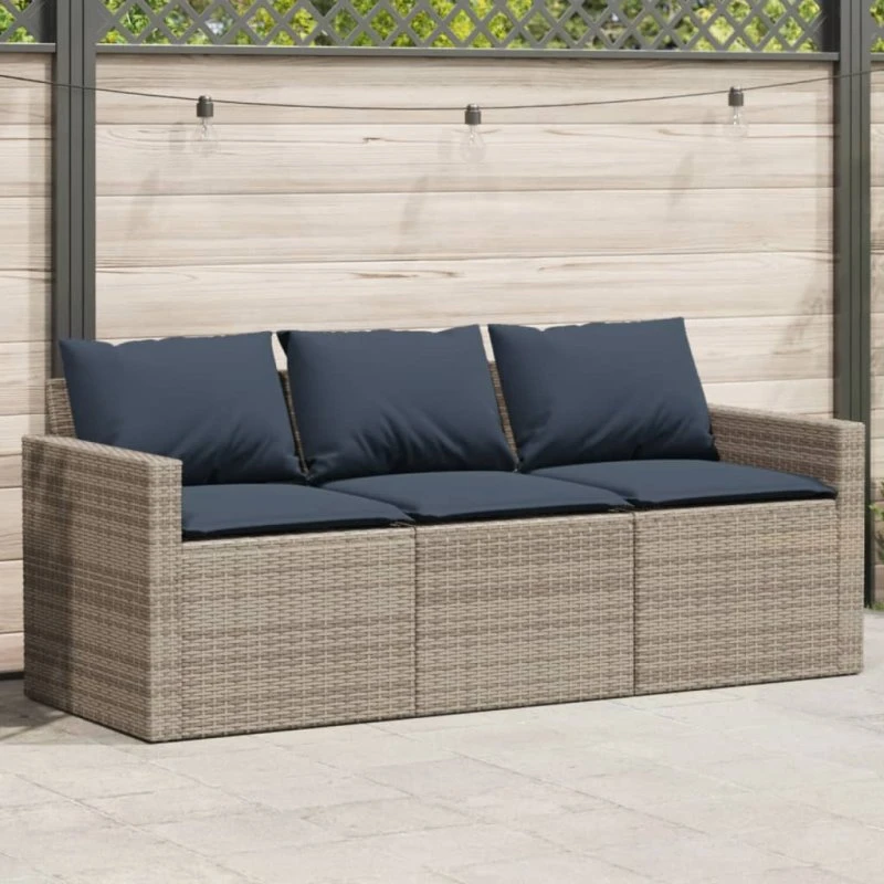 vidaXL 3-personers havesofa med hynder polyrattan grå