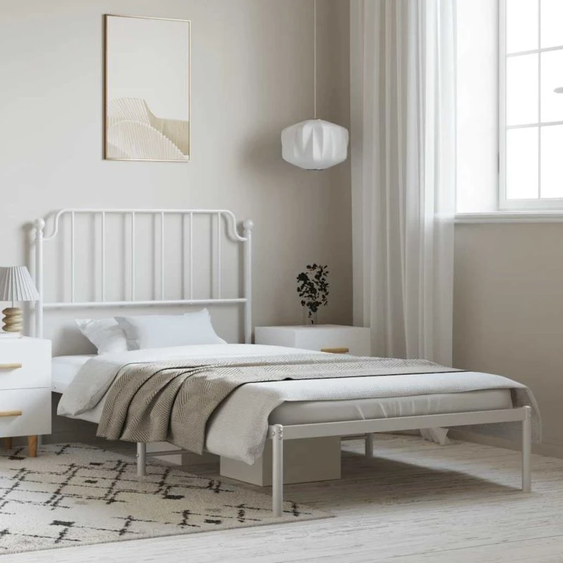 vidaXL Sengeramme med Sengegavl 100x200 cm Metal Hvid