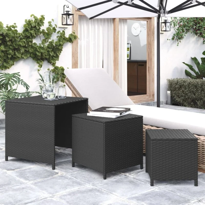 vidaXL Indskudsborde 3 stk. PolyRattan Sort