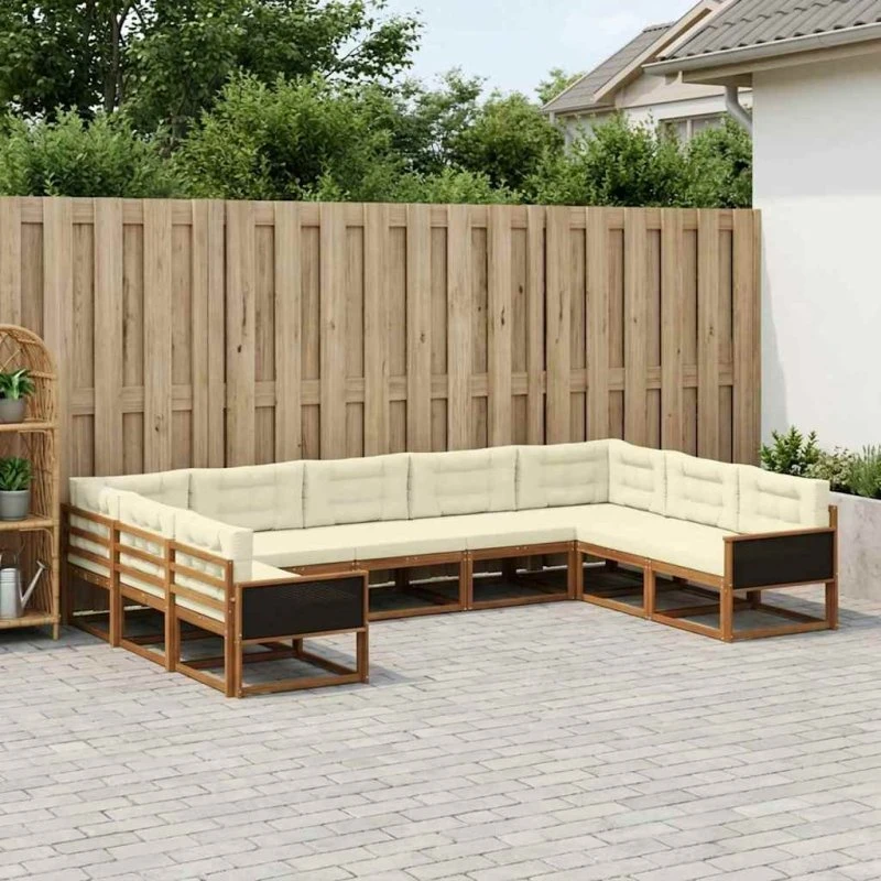 vidaXL Udendørs Sofagruppe 9 pc Naturlig & Fløde