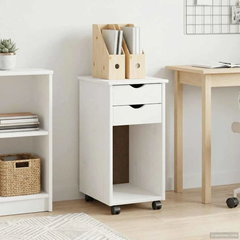 vidaXL Rullende Skab Hvid 34 x 39 x 65,5 cm Massivt Fyrretræ