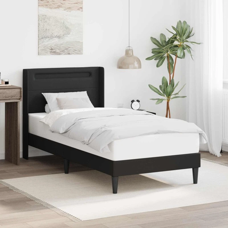 vidaXL Sengestel med LED-lysstrimler, Sort, 90 x 190 cm
