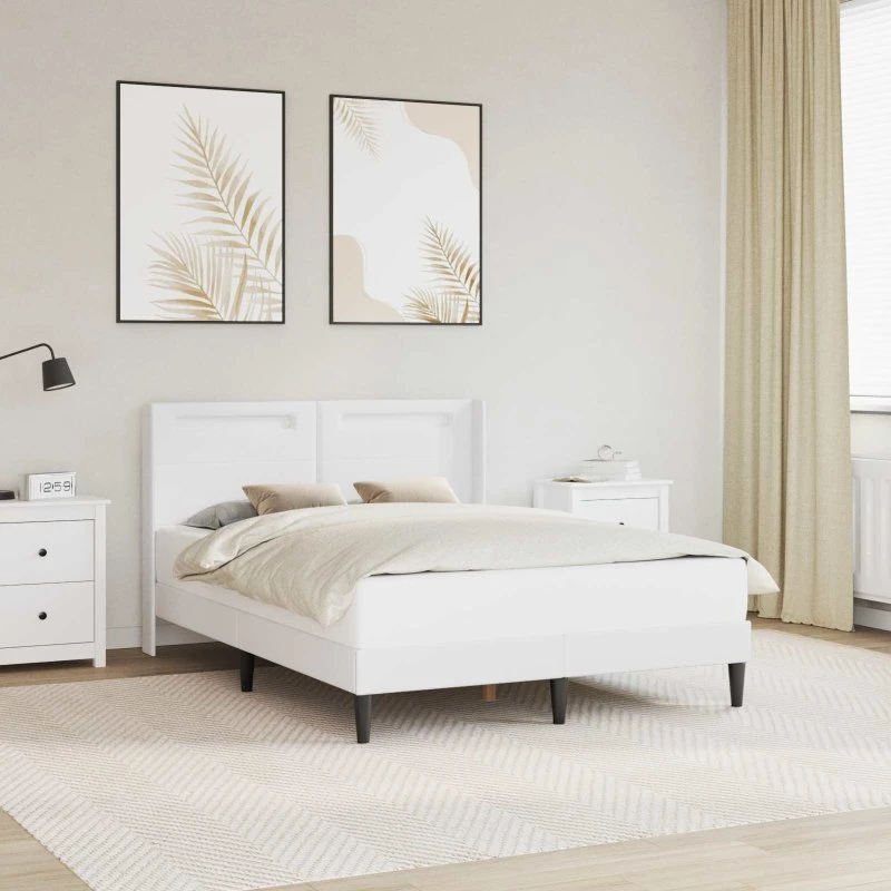 vidaXL Sengestel med LED-lysstrimler Hvid 120x190 cm Kunstlæder