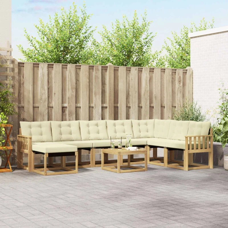 vidaXL Udendørs Sofagruppe 9 pcs Hvid/Creme med Akacietræs Ramme
