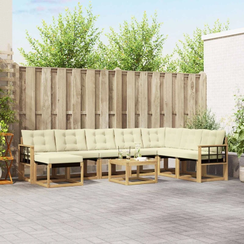 vidaXL Udendørs Sofagruppe 9 pcs Hvid/Creme med Akacietræs Ramme