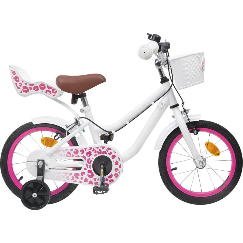 vidaXL Børnecykel 16" med Trænehjul, Hvid, til 4-6 år