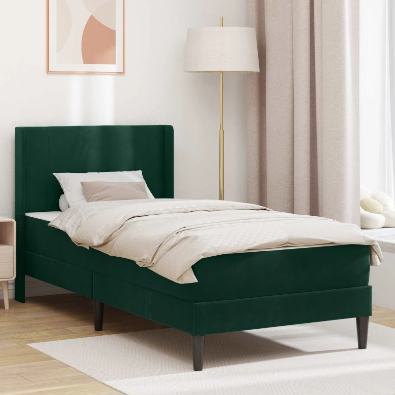 vidaXL Sengeramme med Madras Mørkegrøn 100 x 200 cm Fløjl