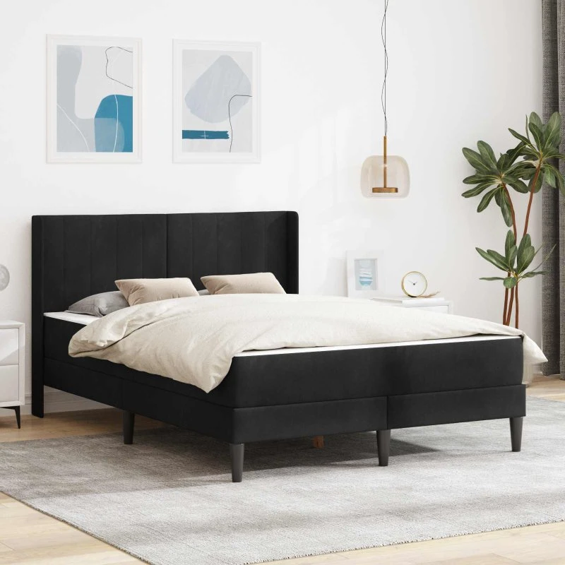 vidaXL Sengeramme med Madras og Hovedgærde, Sort 120 x 200 cm