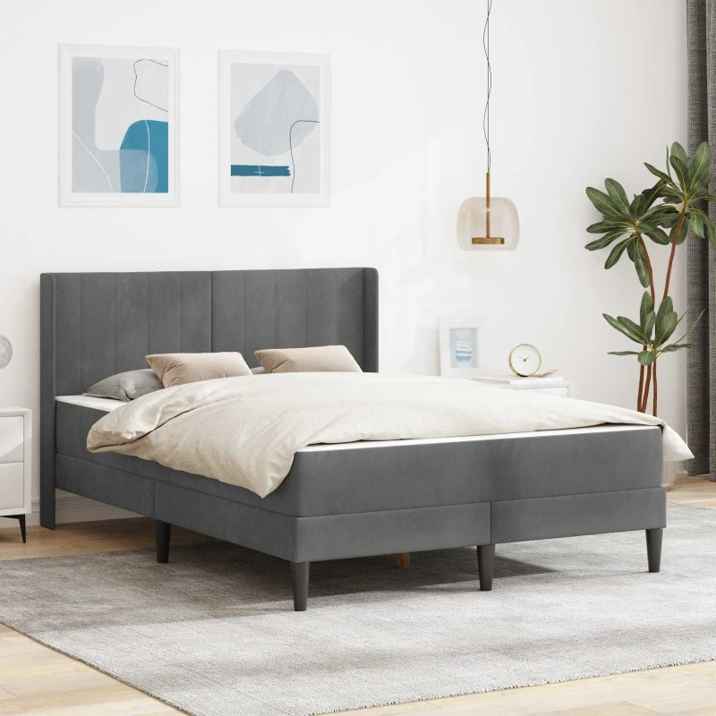 vidaXL Sengeramme med Madras Mørkegrå 140x190 cm Fløjl
