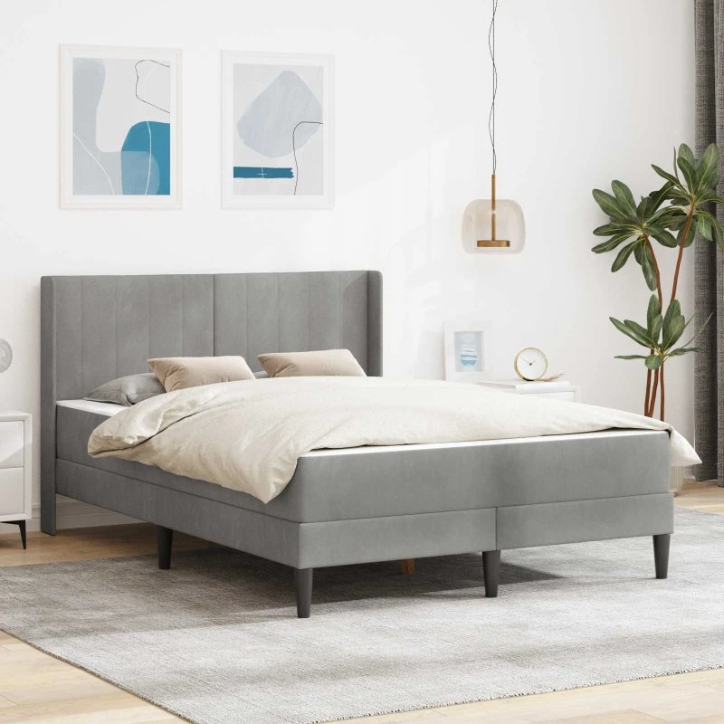 vidaXL Sengeramme med Madras Lysegrå 140 x 200 cm Fløjl