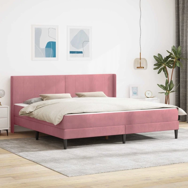 vidaXL Sengeramme med Madras Lyserød 180 x 200 cm Fløjl