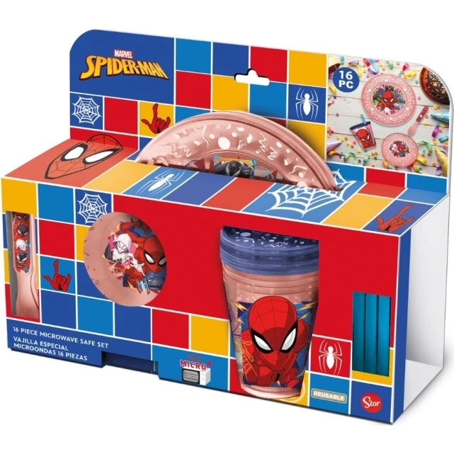 Disney Spiderman Festsæt (68633) – 16-delet børnesæt med kopper og skeer