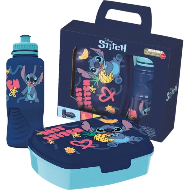 Lilo & Stitch Stitch madkassesæt, blå, 420 ml, BPA-fri, 4+