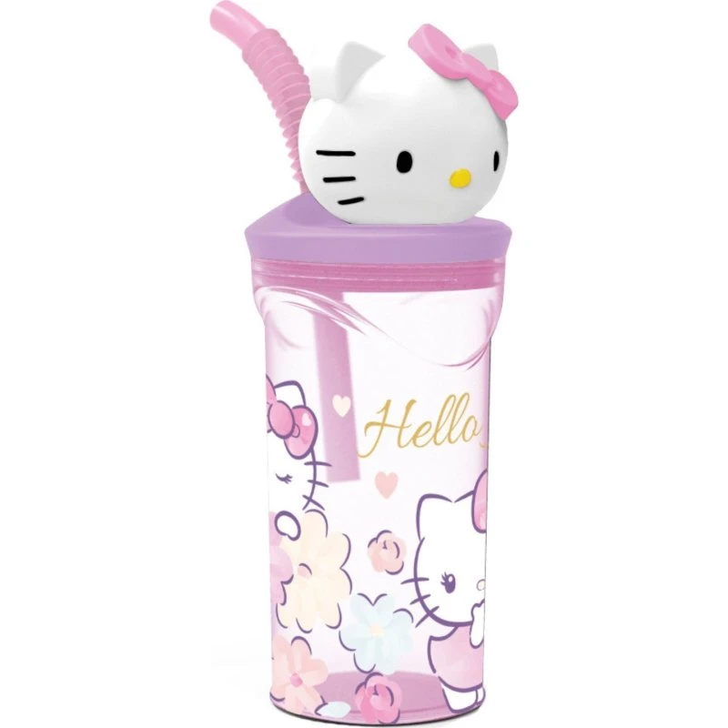 Hello Kitty 3D Drikkedunk med Sugerør, 360 ml, Lyserød