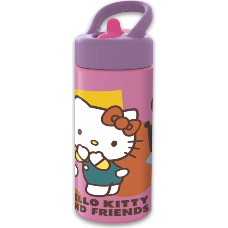 Hello Kitty Drikkedunk 420 ml med Sugerør, Lyserød og Lilla