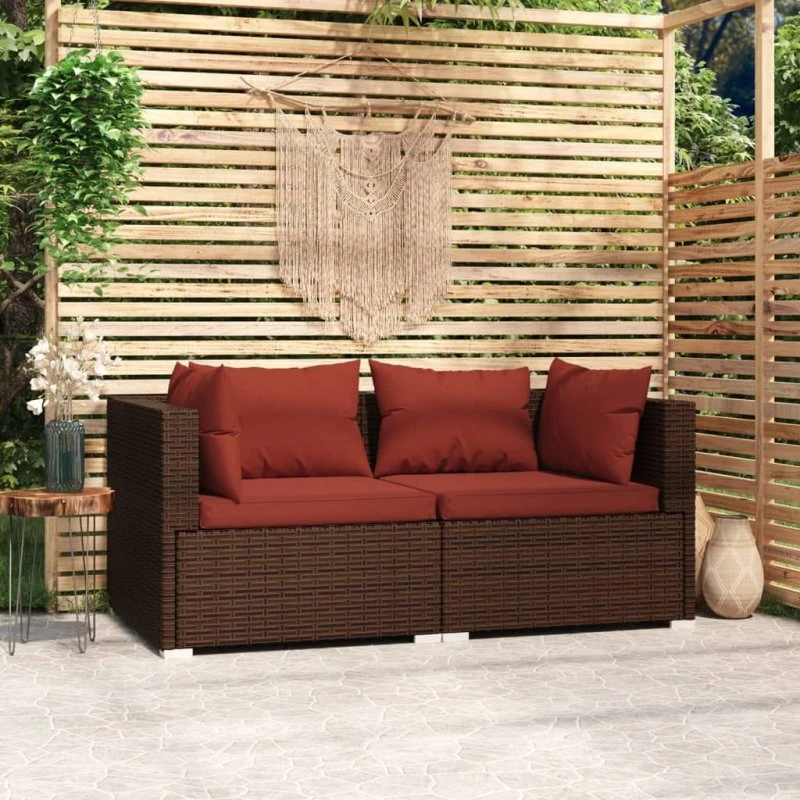 vidaXL 2-personers sofa med hynder brun polyrattan