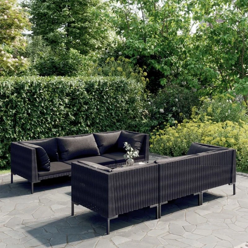 vidaXL 7-delssæt med hynder mørkegrå polyrattan