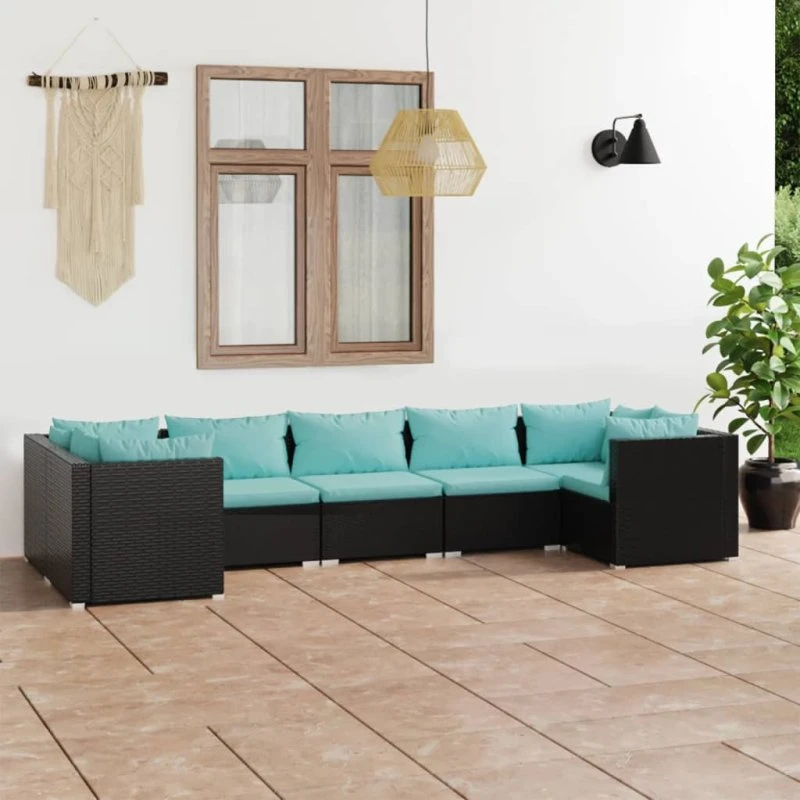vidaXL 7-delers loungesæt med hynder i polyrattan sort