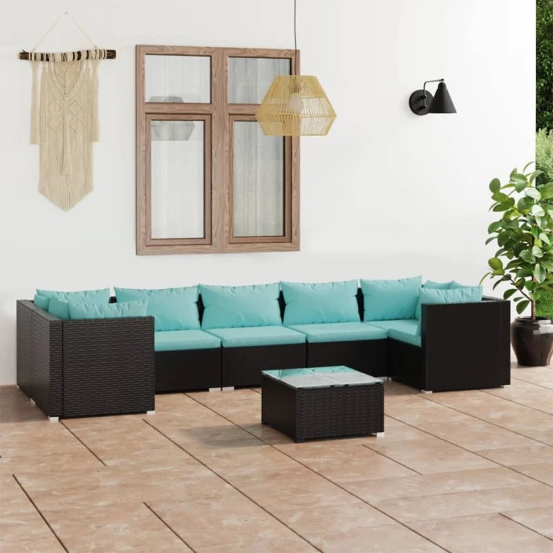 vidaXL 8-delers loungesæt med hynder i polyrattan, sort