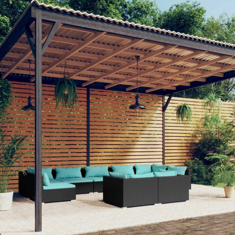 vidaXL 9-deles loungesæt med polyrattan og hynder, sort