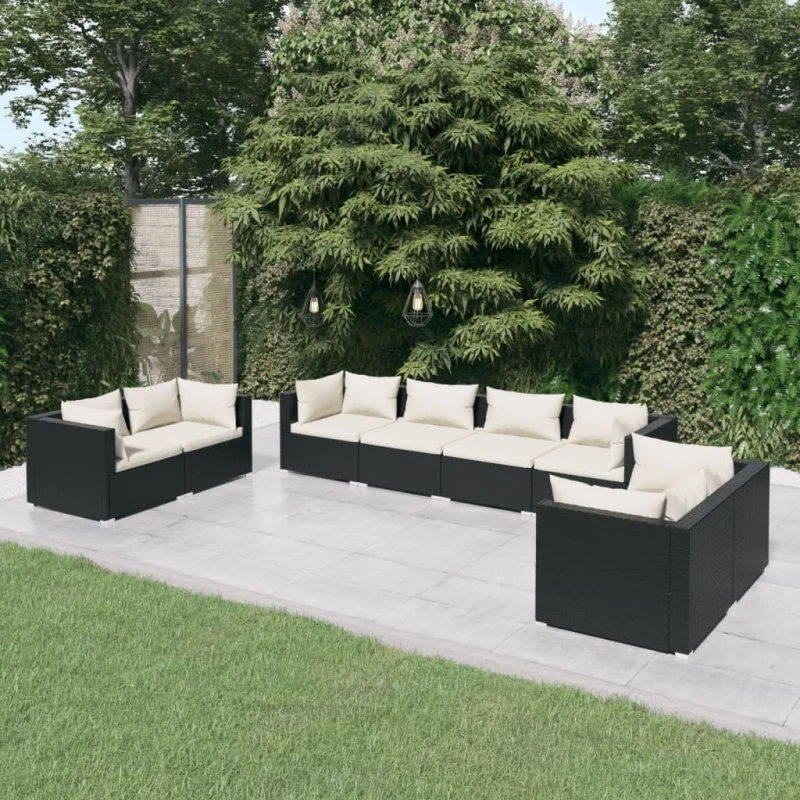 vidaXL 8-del. loungesæt med hynder, polyrattan sort