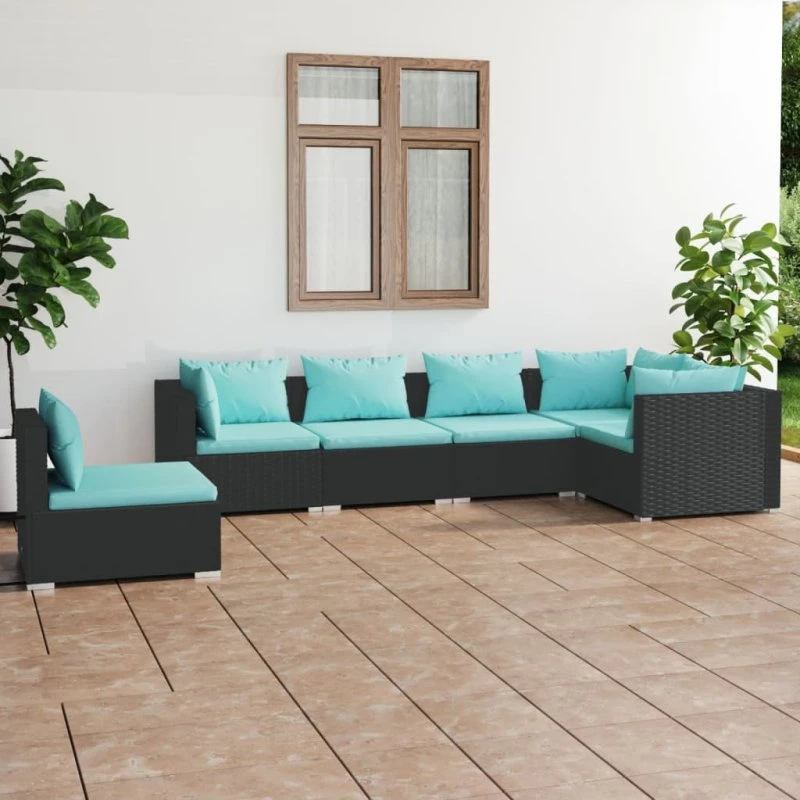 vidaXL 6-deligt loungesæt med hynder, polyrattan sort