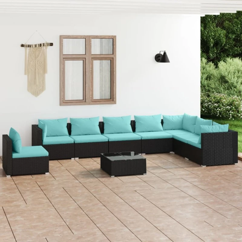 vidaXL 9-deligt loungesæt med hynder, polyrattan sort