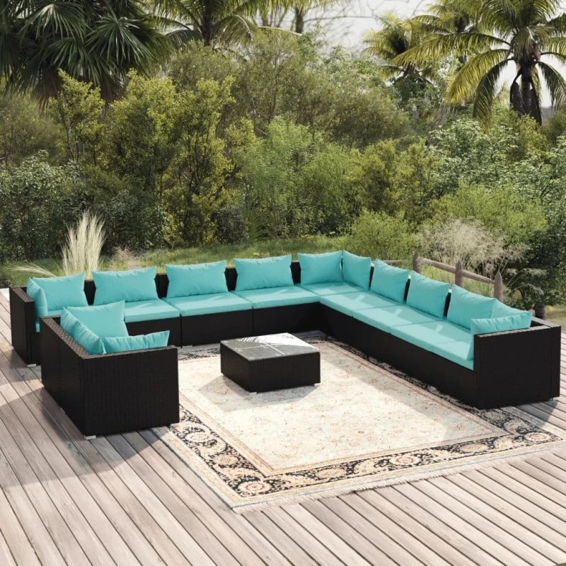 vidaXL 12-del. loungesæt med hynder, polyrattan sort