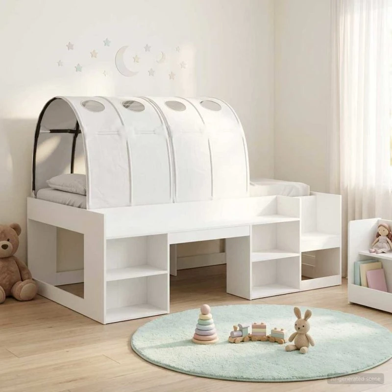vidaXL Børns høj sengestel med opbevaring, Hvid, Konstrueret træ