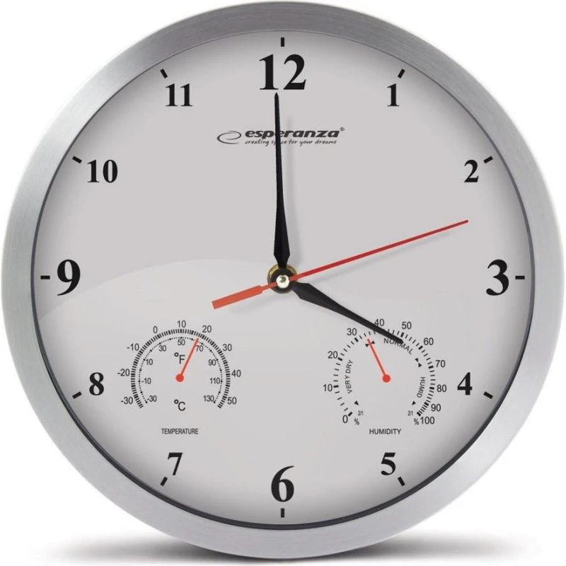 Esperanza EHC008W Rund Vægur, Hvid, 30 cm med Termometer og Hygrometer