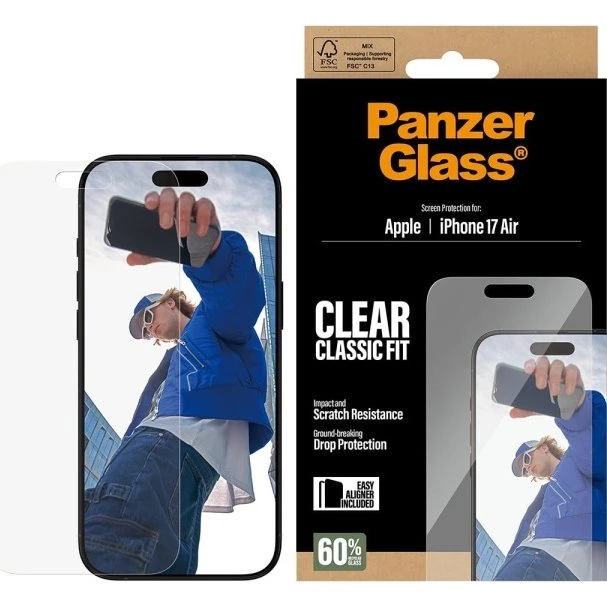 PanzerGlass Skærmbeskytter iPhone Air – Classic Fit med EasyAligner