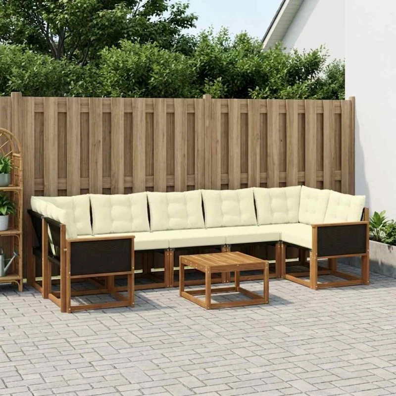 vidaXL Udendørs Sofagruppe 8 pcs Naturlig & Fløde
