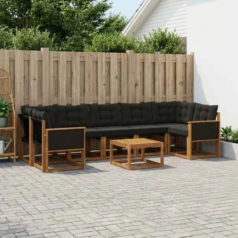 vidaXL Udendørs Sofagruppe 8 pcs Naturfarvet og Sort